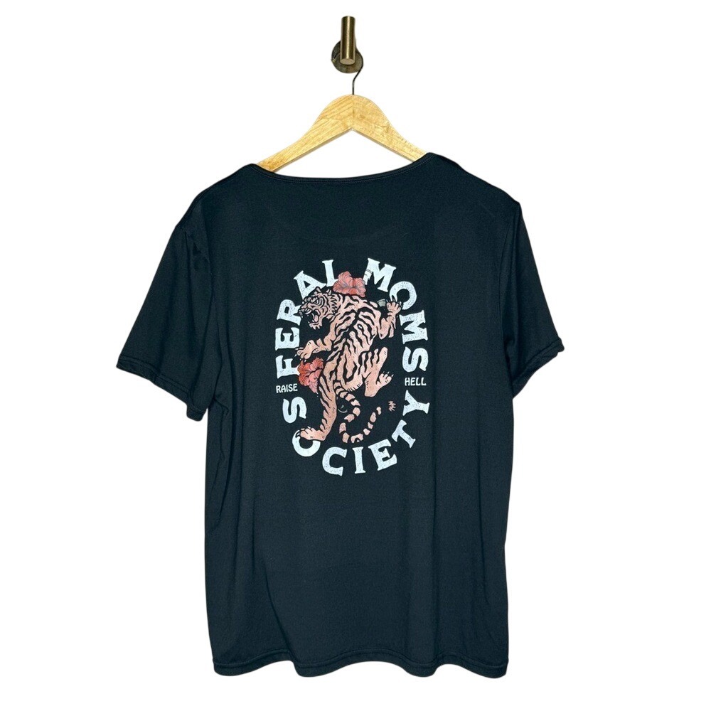 Raise Hell Tiger Graphic Tee‎ Large Black Feral Mom Society Streetwear